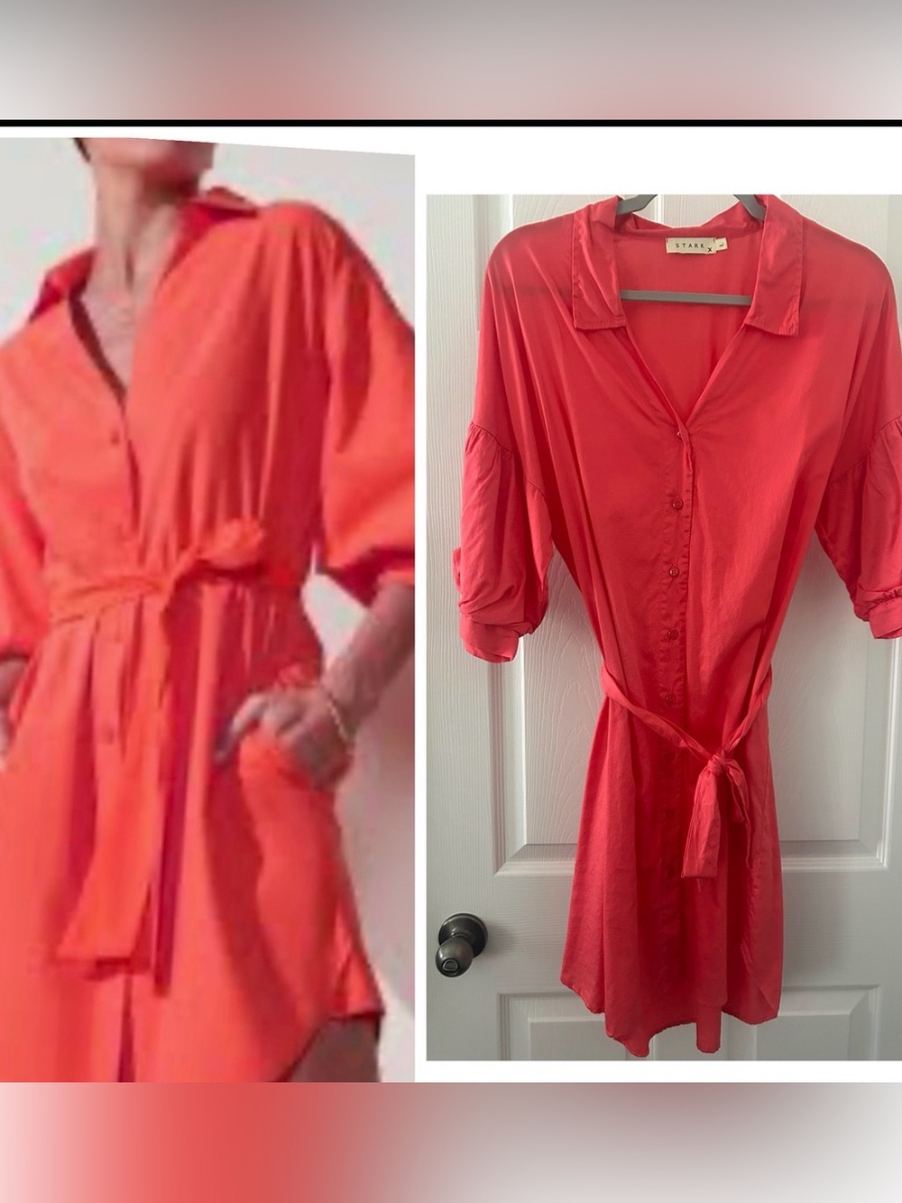 Stark X Jane Dress Nantucket Coral Button-Front Shirt Dress with Self Tie